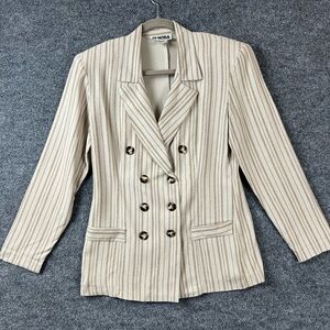 Vintage In Moda Blazer Women's Size Small Beige  Striped‎ Double Button Office